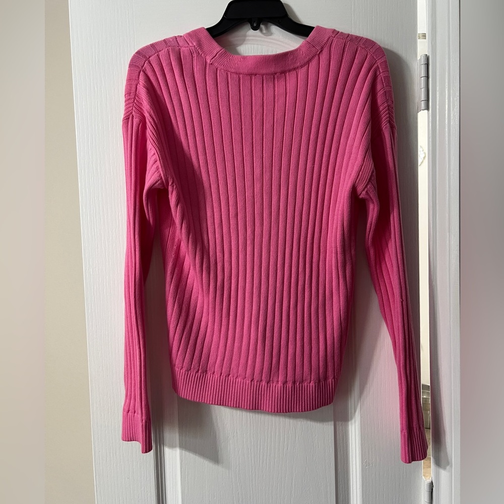 Talbots Hot Pink Ribbed V-Neck Button Cardigan - Picture 7 of 8